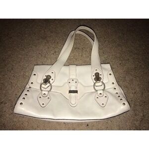 MICHAEL KORS LEATHER LARGE HANDBAG WHITE GOLD TWO STRAP FLAP WOMENS
